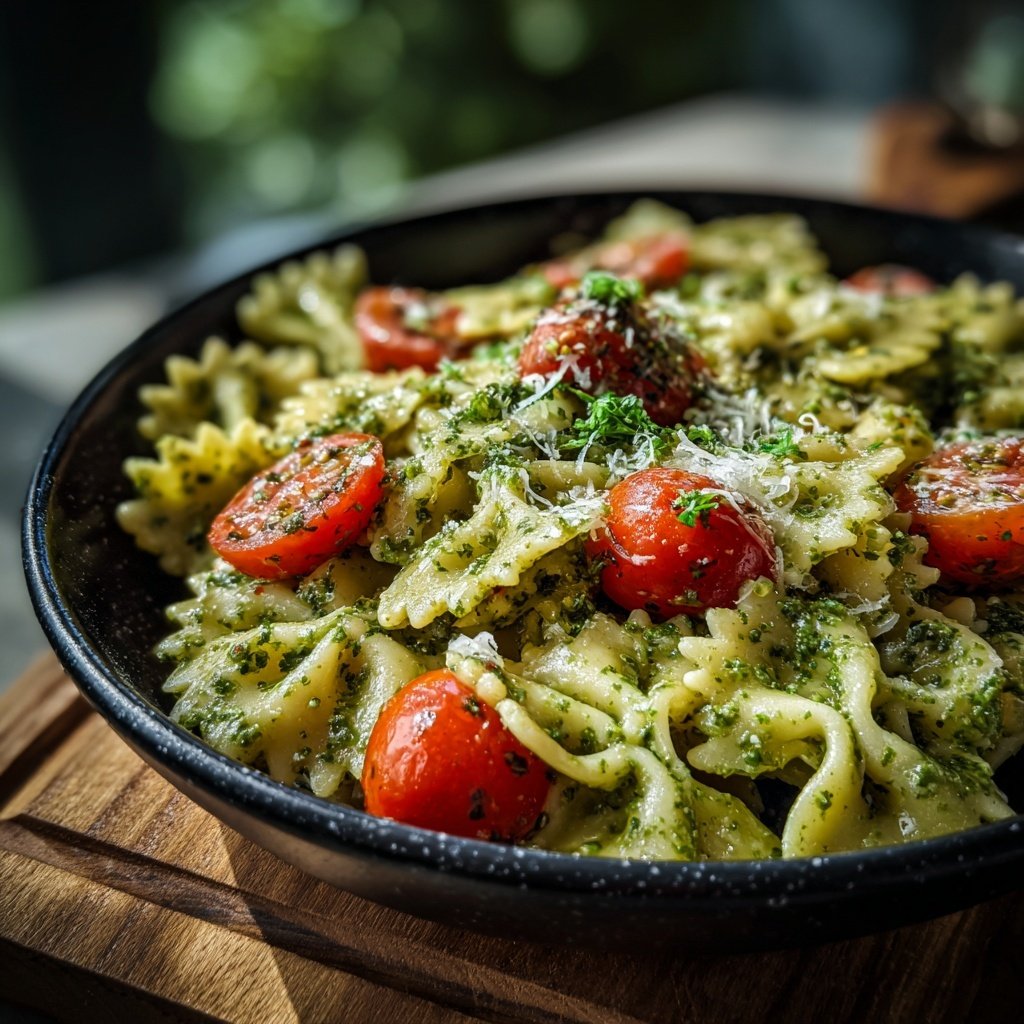 Bow Tie Pasta With Pesto And Cherry Tomatoes