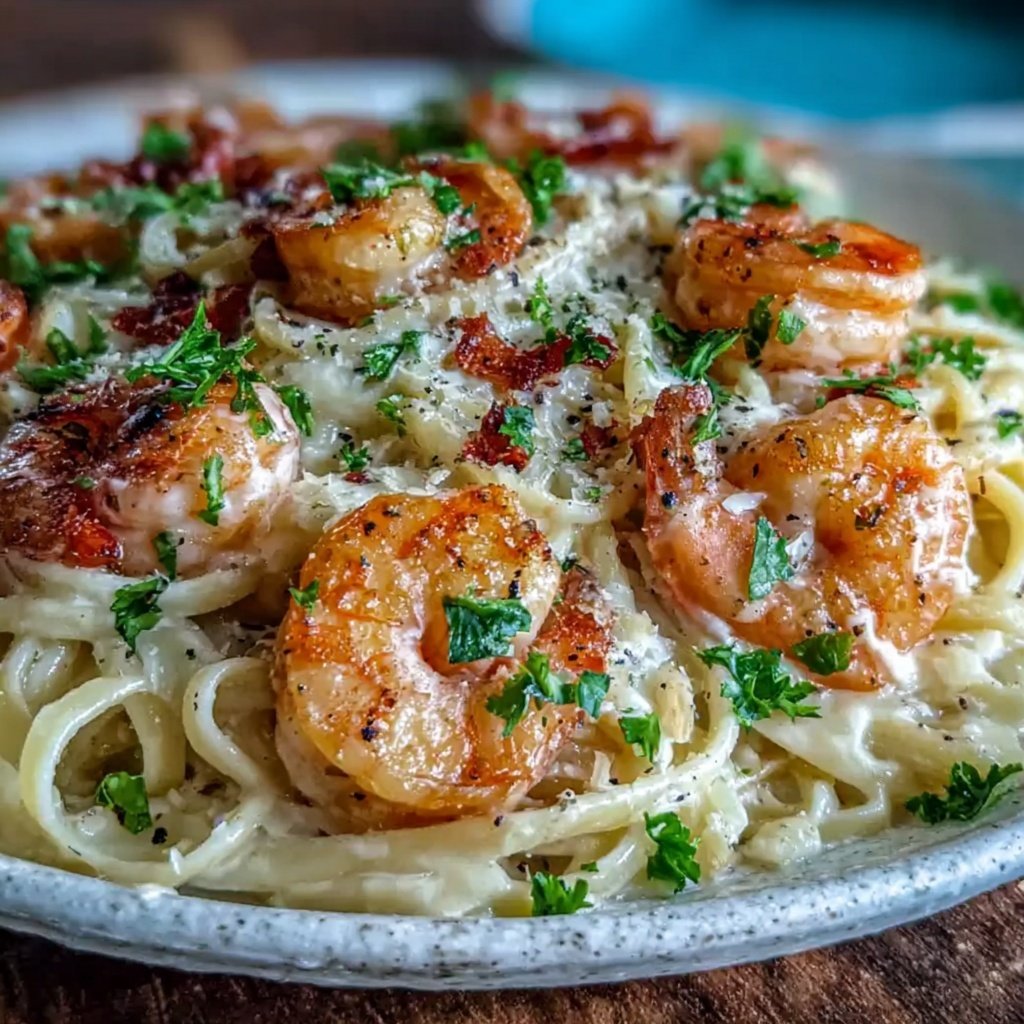 Shrimp Pasta With Garlic Cream Sauce
