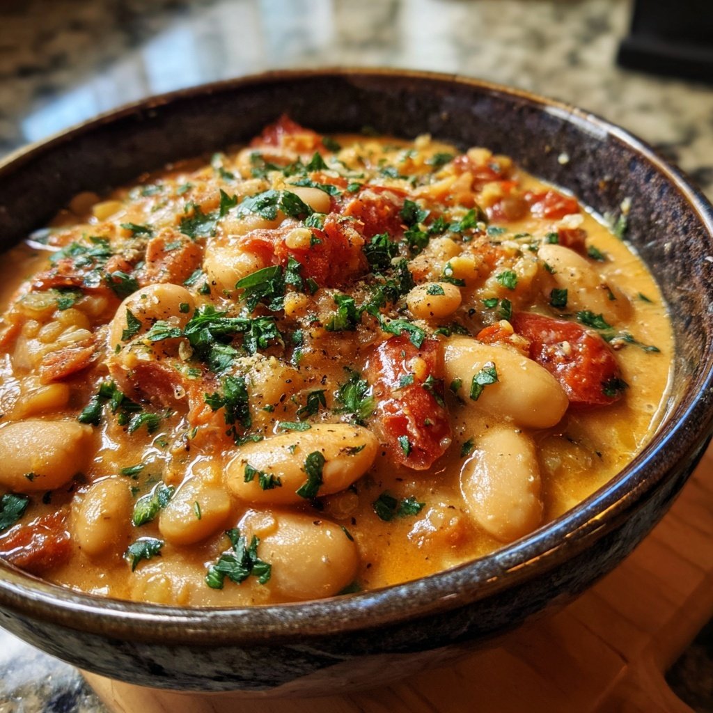 Creamy Tomato White Bean Lentils