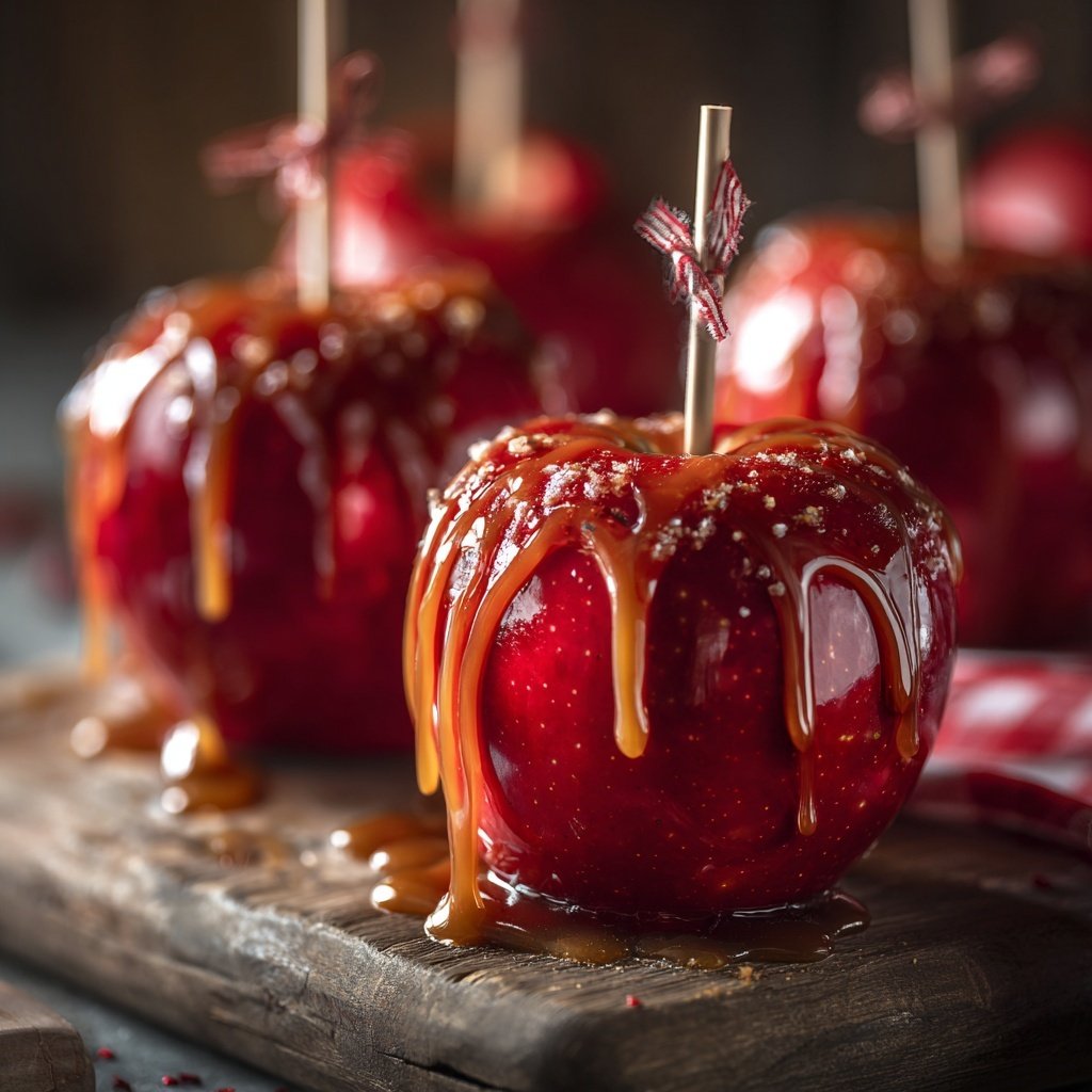 Red Candy Apples With Caramel Drizzle