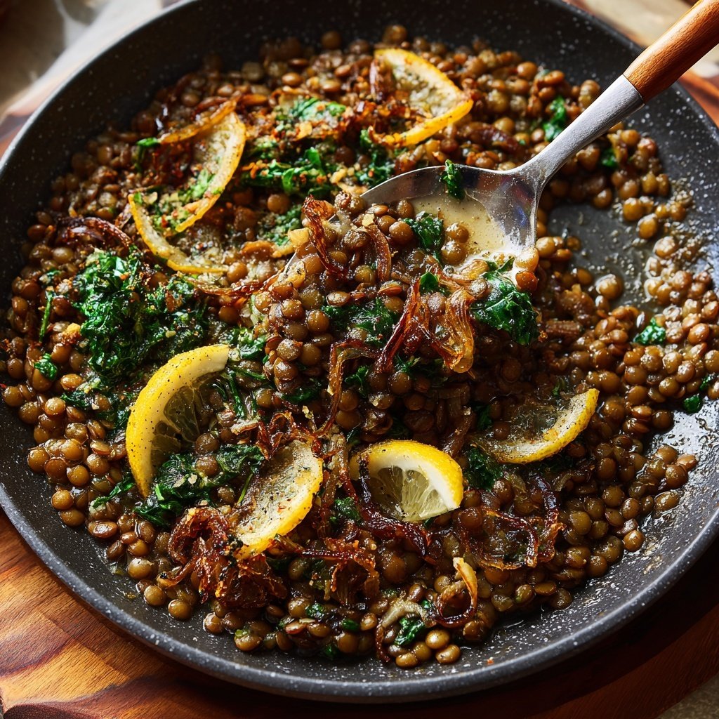 Roasted Lemon Garlic Lentil Skillet